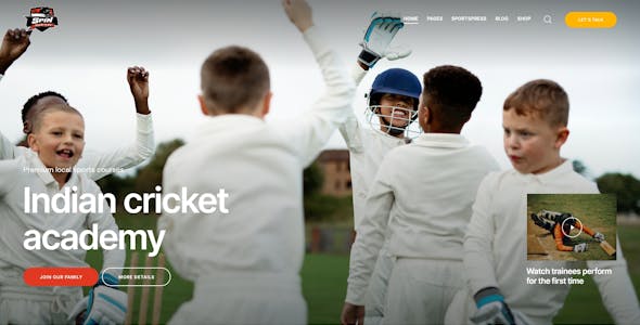 Spin - Cricket Team Sports WordPress Theme + AI